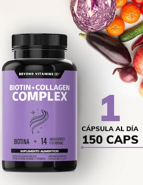 Biotina Beyond Vitamins con biotina y colágeno sabor natural de 150 cápsulas