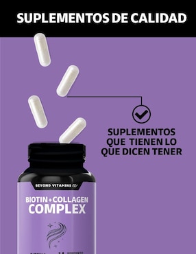 Biotina Beyond Vitamins con biotina y colágeno sabor natural de 150 cápsulas