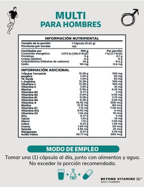Multivitaminico con vitaminas y minerales para Hombres Beyond Vitamins sabor natural de 150 cápsulas