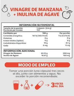 Vinagre de Manzana con Inulina de Agave Beyond Vitamins sabor natural de 150 cápsulas