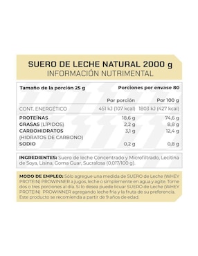 Suero de leche Prowinner sabor natural de 2 kg
