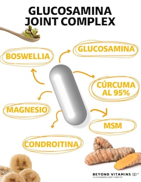 Glucosamina y Cúrcuma Articulaciones Beyond Vitamins sabor natural de 60 cápsulas