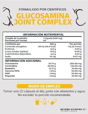 Glucosamina y Cúrcuma Articulaciones Beyond Vitamins sabor natural de 60 cápsulas