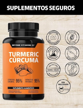 Cúrcuma al 95% y Pimienta negra Beyond Vitamins con turmeric y piperina sabor natural de 150 cápsulas
