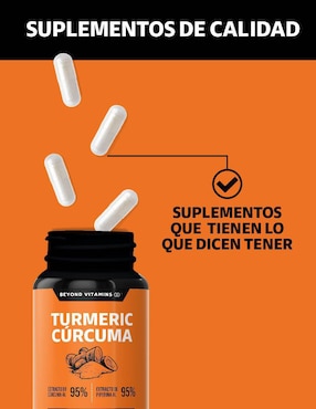 Cúrcuma al 95% y Pimienta negra Beyond Vitamins con turmeric y piperina sabor natural de 150 cápsulas