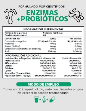 Enzimas + Probióticos Beyond Vitamins con enzimas digestivas y probióticos sabor natural de 60 cápsulas