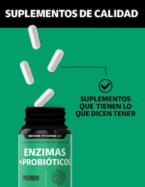 Enzimas + Probióticos Beyond Vitamins con enzimas digestivas y probióticos sabor natural de 60 cápsulas