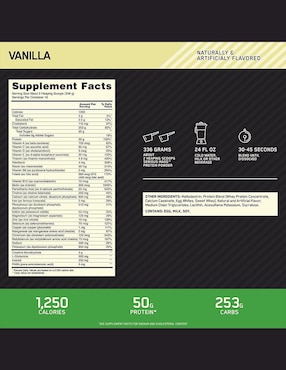 Suplemento alimenticio Optimum Nutrition sabor vainilla de 5.44 kg