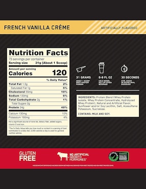 Proteína Optimum Nutrition sabor vainilla de 2.27 kg