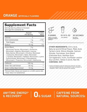 Suplemento alimenticio Optimum Nutrition sabor naranja de 585 g