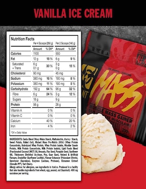 Proteína Mass Mutant con multivitamínico, vitamina d 23 y minerales sabor vainilla