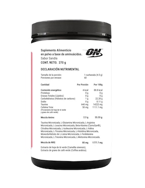Essential Amin.o. Optimum Nutrition con aminoácidos y electrolitos sabor sandia de 270 g
