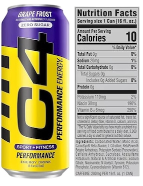 12 Latas C4 Cellucor Suplmento Pre Entrenamiento Grape Frost Azucar Free Cellucor con l-arginina sabor uva de 470 ml