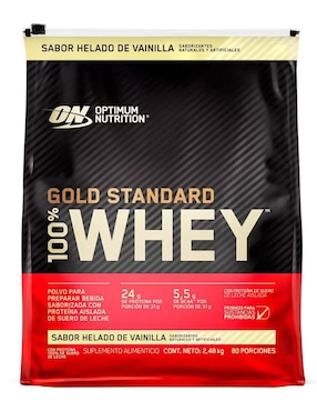 Gold Standard Whey Optimum Nutrition con proteína isolate y vitaminas sabor helado de vainilla de 2.5 kg