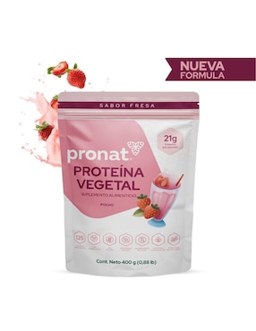 Suplemento proteína vegetal Pronat con proteína de arroz, proteína de chícharo y probióticos sabor fresa de 400 g