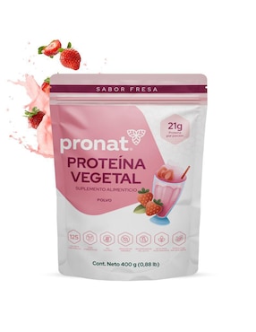 Suplemento proteína vegetal Pronat con proteína de arroz, proteína de chícharo y probióticos sabor fresa de 400 g