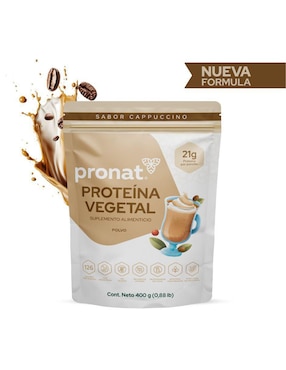 Suplemento proteína vegetal Pronat con proteína de arroz, proteína de chícharo y probióticos sabor capuccino de 400 g