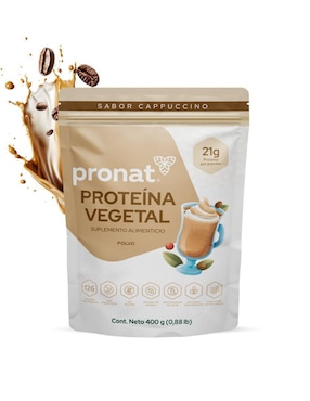 Suplemento proteína vegetal Pronat con proteína de arroz, proteína de chícharo y probióticos sabor capuccino de 400 g
