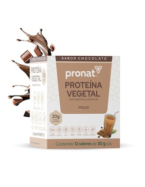 Suplemento proteína vegetal Pronat con proteína de arroz, proteína de chícharo y probióticos sabor chocolate de 30 g