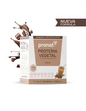 Suplemento proteína vegetal Pronat con proteína de arroz, proteína de chícharo y probióticos sabor chocolate de 30 g