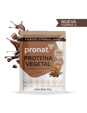 Suplemento proteína vegetal Pronat con proteína de arroz, proteína de chícharo y probióticos sabor chocolate de 30 g