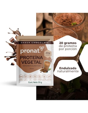 Suplemento proteína vegetal Pronat con proteína de arroz, proteína de chícharo y probióticos sabor chocolate de 30 g