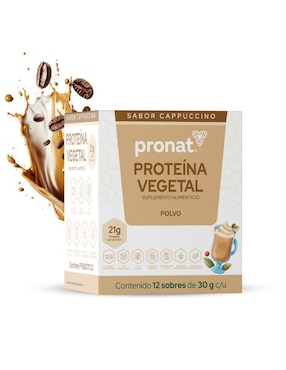Suplemento proteína vegetal Pronat con proteína de arroz, proteína de chícharo y probióticos sabor capuccino de 30 g