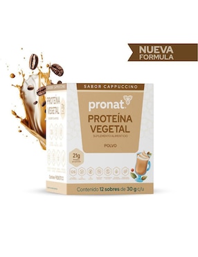 Suplemento proteína vegetal Pronat con proteína de arroz, proteína de chícharo y probióticos sabor capuccino de 30 g