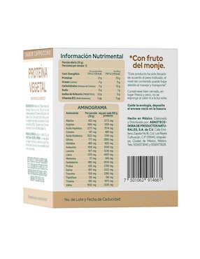 Suplemento proteína vegetal Pronat con proteína de arroz, proteína de chícharo y probióticos sabor capuccino de 30 g