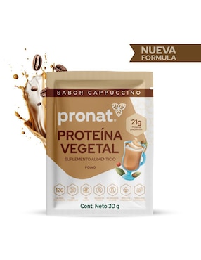 Suplemento proteína vegetal Pronat con proteína de arroz, proteína de chícharo y probióticos sabor capuccino de 30 g