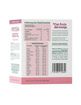 Suplemento proteína vegetal Pronat con proteína de arroz, proteína de chícharo y probióticos sabor fresa de 30 g