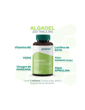 Suplemento Algadel Pronat con alga espirulina de 200 tabletas