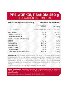 Suplemento Pre Workout ProWinner Prowinner con creatina sabor sandia de 450 g