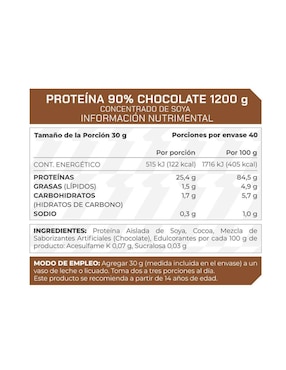 Suplemento Proteína 90% Concentrado de Soya ProWinner Prowinner sabor chocolate de 1.2 kg