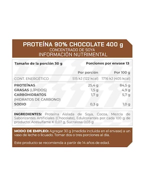 Suplemento Proteína 90% Concentrado de Soya ProWinner Prowinner sabor chocolate de 400 g