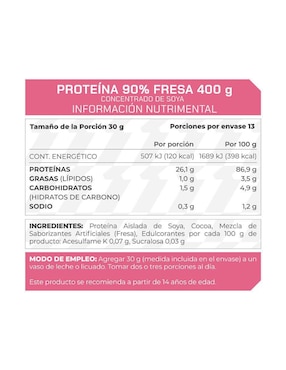 Suplemento Proteína 90% Concentrado de Soya ProWinner Prowinner sabor fresa de 400 g