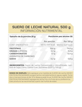 Suplemento Suero de leche ProWinner Prowinner sabor natural de 500 g