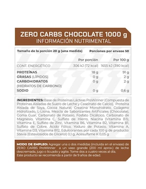 Suplemento Zero carbs ProWinner Prowinner con proteína de suero de leche sabor chocolate de 1 kg