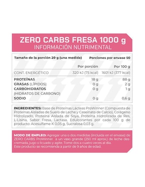 Suplemento Zero carbs ProWinner Prowinner con proteína de suero de leche sabor fresa de 1 kg