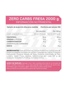 Suplemento Zero carbs ProWinner Prowinner con proteína de suero de leche sabor fresa de 2 kg