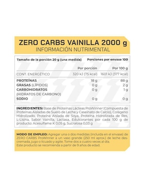 Suplemento Zero carbs ProWinner Prowinner con proteína de suero de leche sabor vainilla de 2 kg