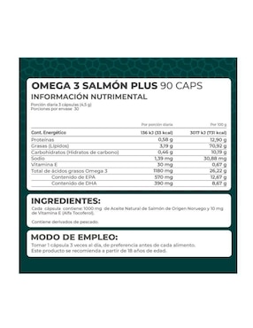 Omega 3 Salmón Plus Pronat con omega 3, aceite de salmón, dha y epa