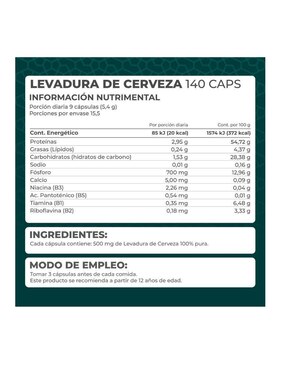 Suplemento Levadura de cerveza Pronat de 140 cápsulas
