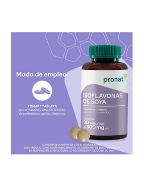 Suplemento Isoflavonas de soya Pronat con isoflavonas de 90 tabletas