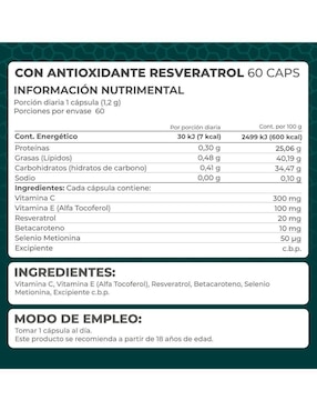 Suplemento Antioxidante con Resveratrol Pronat Pronat con resveratrol de 60 cápsulas
