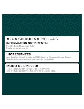 Suplemento Alga spirulina Pronat Pronat de 180 cápsulas