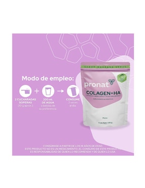 Suplemento Colagen + HA Pronat Pronat sabor manzana verde de 500 g
