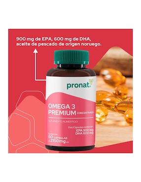 Omega 3 Premium Pronat con dha, epa y vitamina e sabor menta - hierbabuena de 60 cápsulas