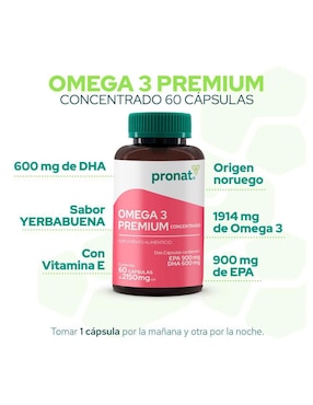 Omega 3 Premium Pronat con dha, epa y vitamina e sabor menta - hierbabuena de 60 cápsulas