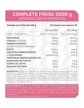 Suplemento Complete ProWinner Pronat sabor fresa de 2 kg